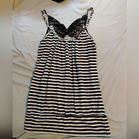 Almost Famous - Striped Tank W/ Butterfly Lace Detail - Picture 2 of 3